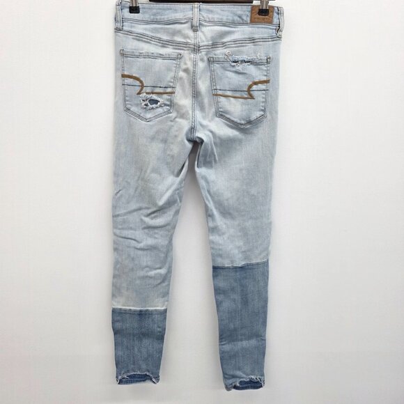 American Eagle Hi-Rise Jegging Jeans Size 8 Light Wash Extreme Distressed Ripped - Picture 4 of 16